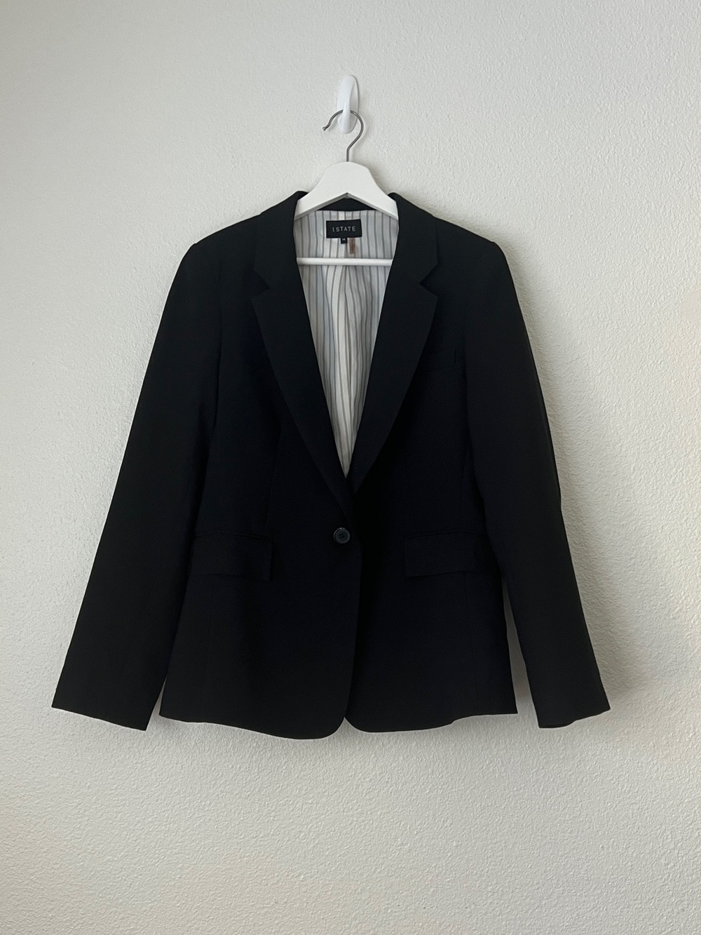 1.STATE Women's Classic Crepe One Button Blazer Black Size 14 Stripe Lined